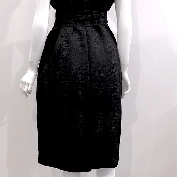 BASQUE Solid Jacquard, Black Pencil Dress. Office Wear, Midi, Tie Waistband. - Picture 3 of 7